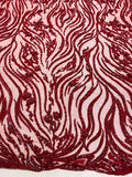 Burgundy Bridal Lace, Beaded Fabric - by the yard - Embroidered Design with Beads and Sequins