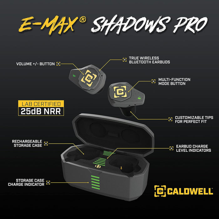 ‎Caldwell E-Max Shadows PRO Bluetooth Electronic Ear Plugs (NRR 25dB) Black