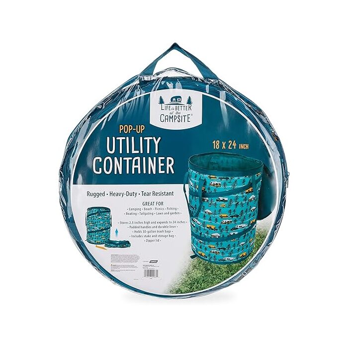 Camco Manufacturing Life is Better at The Campsite Pop-Up Utility Container Blue