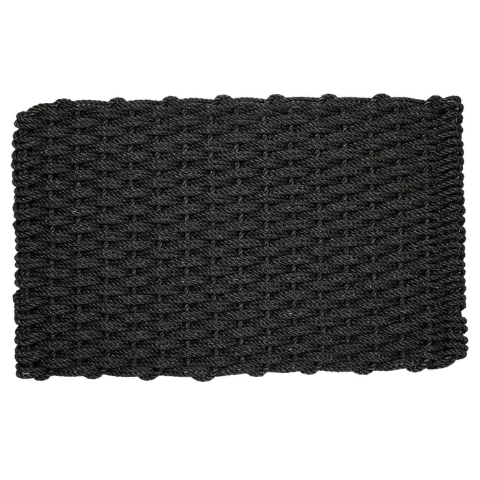 Charcoal rope doormat with braided woven pattern, rectangular