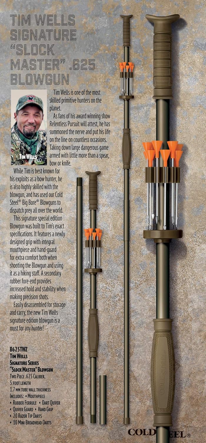 Cold Steel Tim Wells Signature Series Slock Master Blowgun 625 Caliber 5 Foot 2 Piece Olive Drab