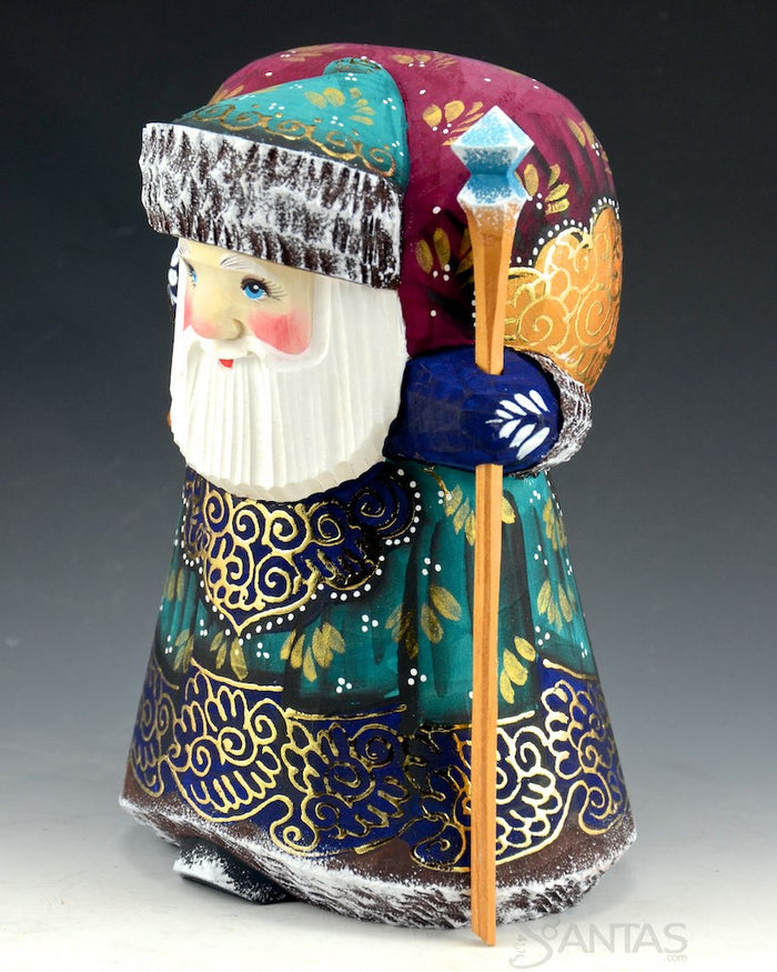 Colorful Teal and Gold Cute Little Russian Santa