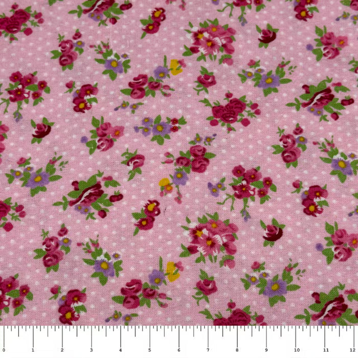 Curtain Valance - Pink Flowers & Dots Flannel