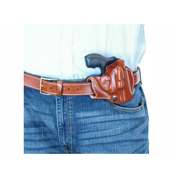 DeSantis Roscoe Cross Draw Cross Draw Holster Left Hand S&W J Frame 2" Premium Saddle Leather Tan