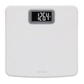 White digital body scale with a rectangular gray framed display at the top.