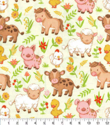 Double Sided Flannel Blanket - Farm Babies Grazing on Green Nursery Flannel