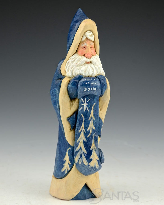 Ellis Olson 6 inch Blue Santa Carving with Nice List