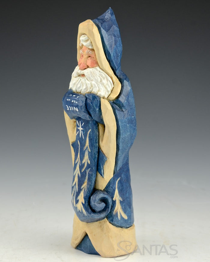 Ellis Olson 6 inch Blue Santa Carving with Nice List
