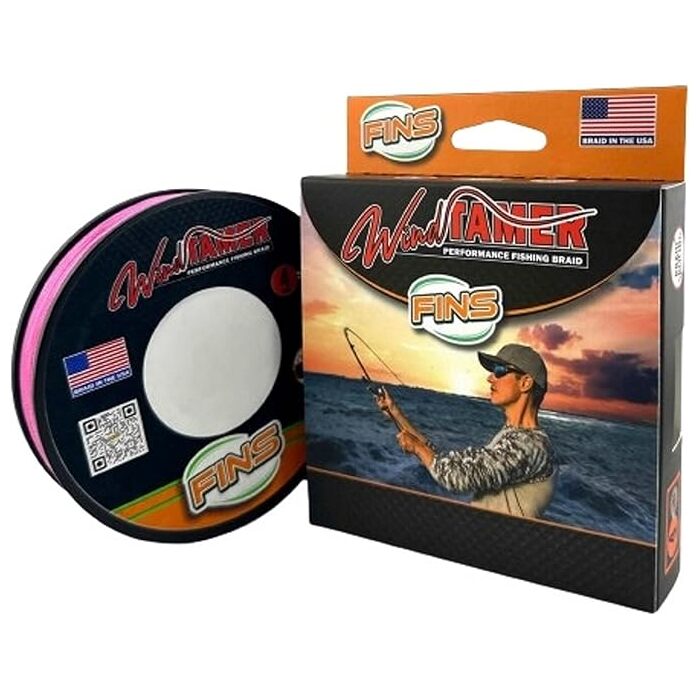 Fins Fishing Windtamer Braided Fishing Line - High Visibility Pink - 150lb - 500yd Pink