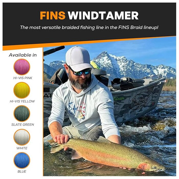 Fins Fishing Windtamer Braided Fishing Line - High Visibility Pink - 150lb - 500yd Pink