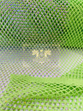 Fishnet Rhinestones Fabric - Lime Green - Spandex Fabric Fish Net with Crystal Stones by Yard