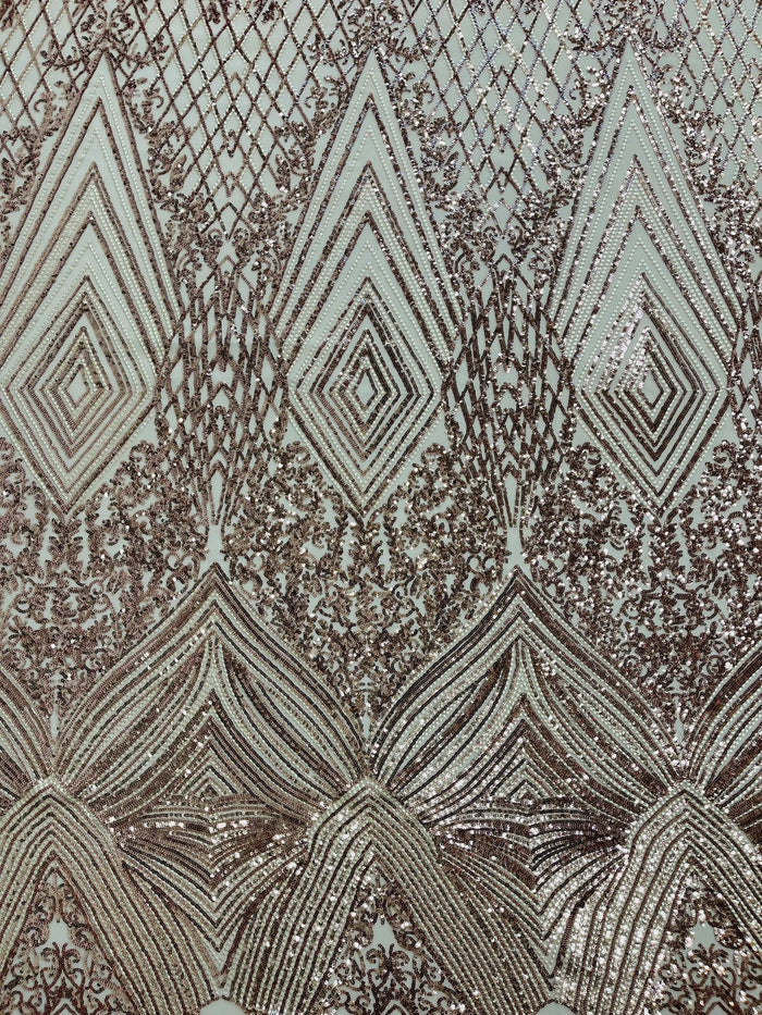 Geometric Sequin Fabric - Rose Gold - Fancy Design 4 Way Stretch Lace Sequin By Yard