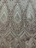 Geometric Sequin Fabric - Rose Gold - Fancy Design 4 Way Stretch Lace Sequin By Yard