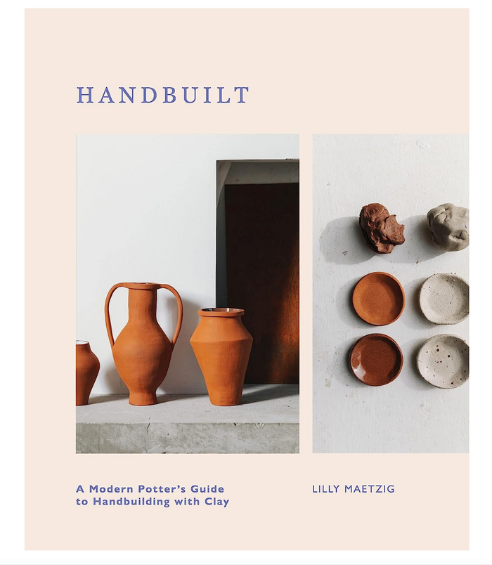 Handbuilt potter's guide book cover with orange clay vases and handbuilt pieces