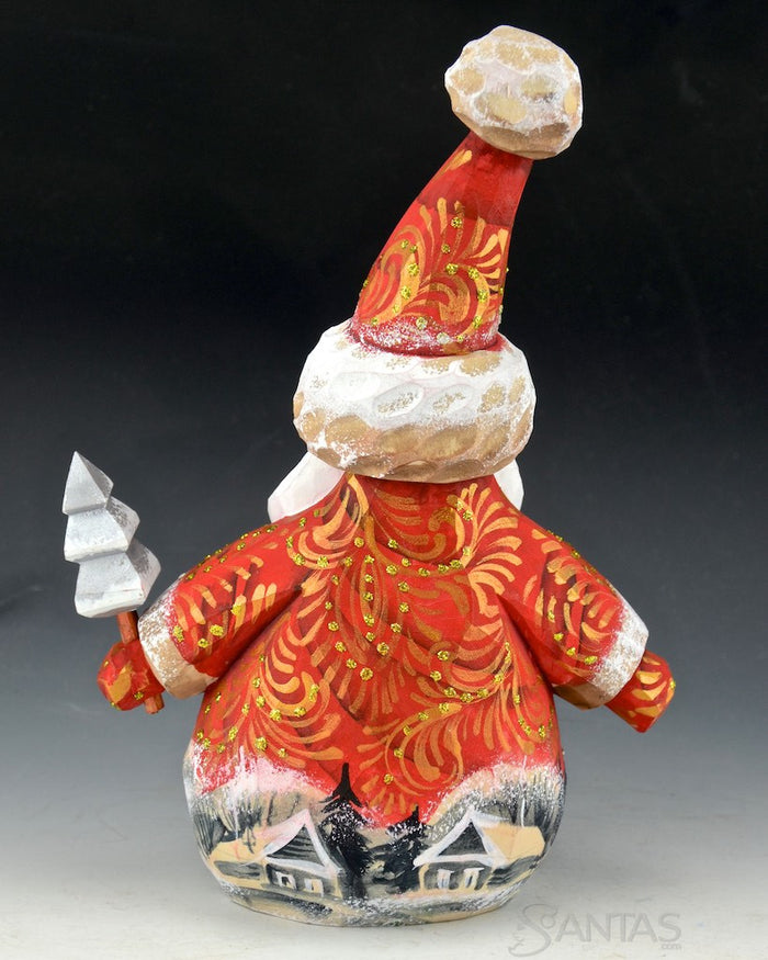 Happy and Plump Scenic Russian Santa with Tree