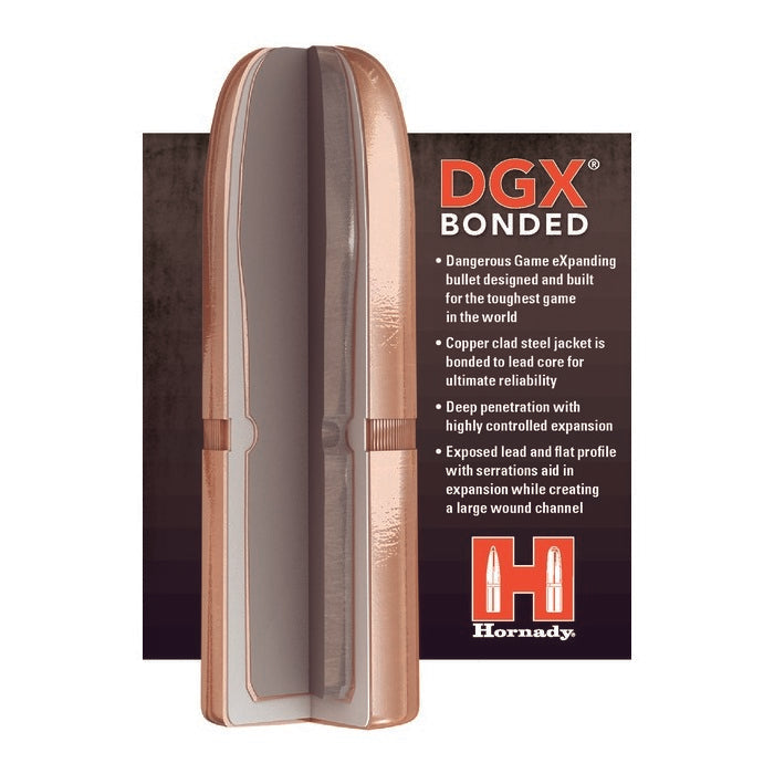 Hornady .505 Diameter 525 Grain Jacketed Flat Nose with Cannelure DGX Bullets 50 (505 Gibbs)
