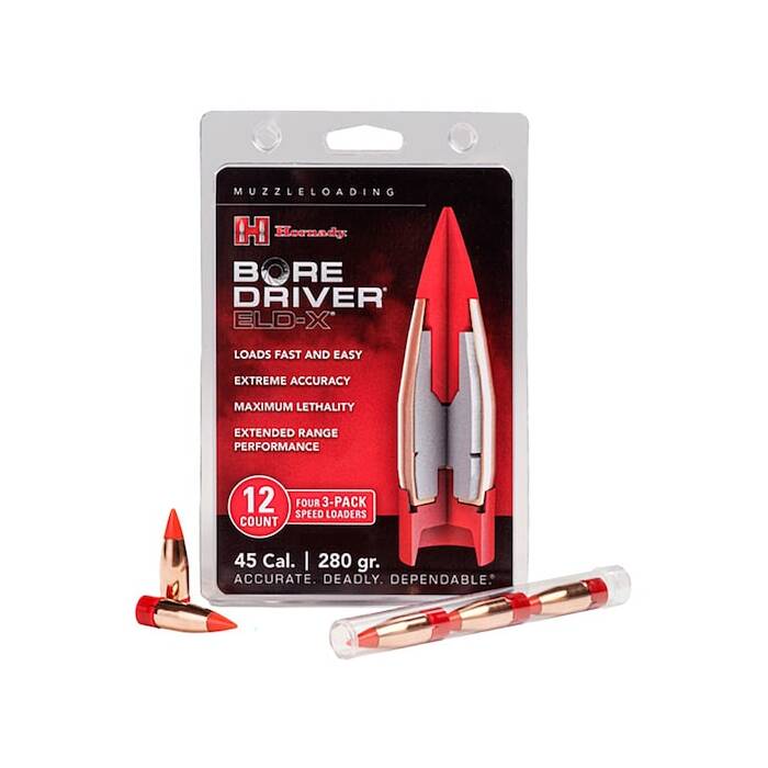 Hornady Bore Driver Muzzleloader Bullets 45 Caliber 280 Grains ELD-X Polymer Tip Box of 12