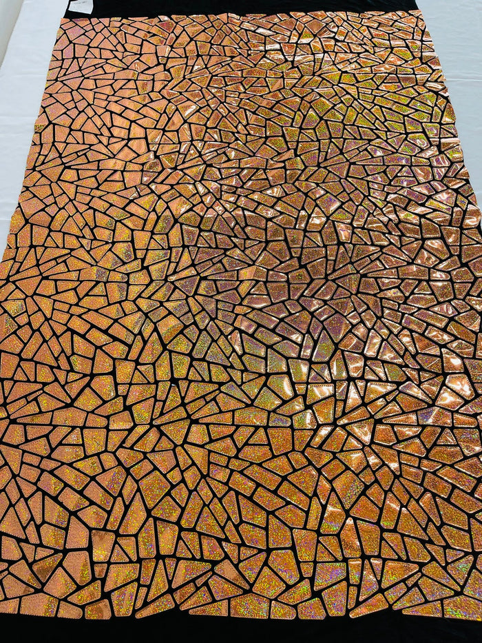 Jumbo Sequins - Champagne Holographic - Geometric Pattern Sequins on 2 Way Strech Velvet By Yard