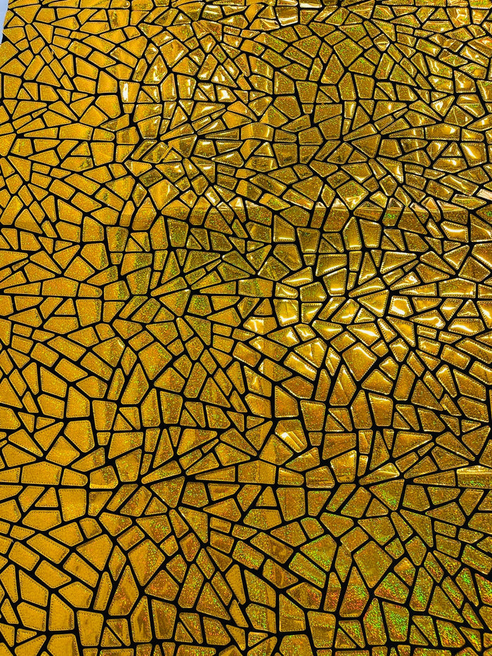 Jumbo Sequins - Gold Holographic - Geometric Pattern Sequins on 2 Way Strech Velvet By Yard