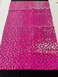 Jumbo Sequins - Hot Pink - Geometric Pattern Sequins on 2 Way Strech Velvet By Yard