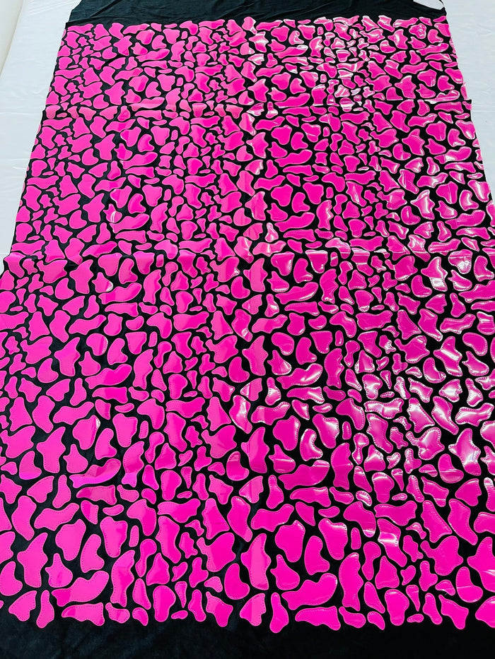 Jumbo Sequins - Hot Pink - Geometric Pattern Sequins on 2 Way Strech Velvet By Yard