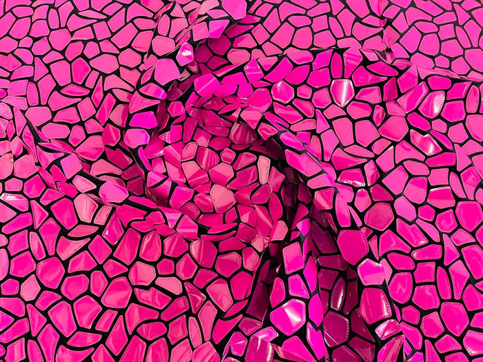 Jumbo Sequins - Hot Pink - Geometric Pattern Sequins on 2 Way Strech Velvet By Yard