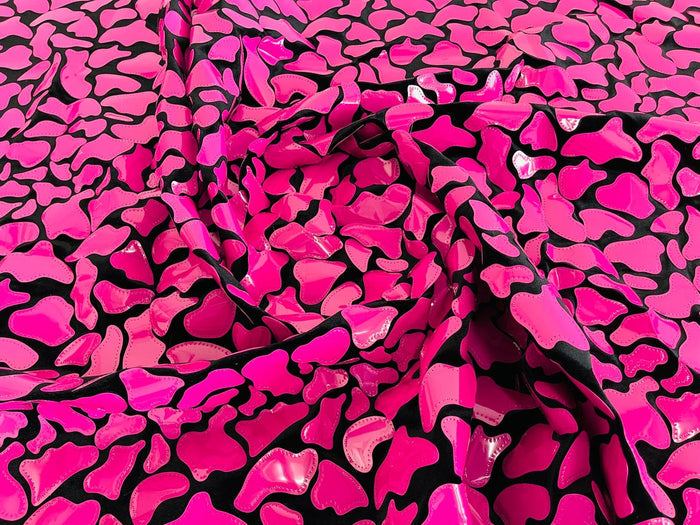 Jumbo Sequins - Hot Pink - Geometric Pattern Sequins on 2 Way Strech Velvet By Yard