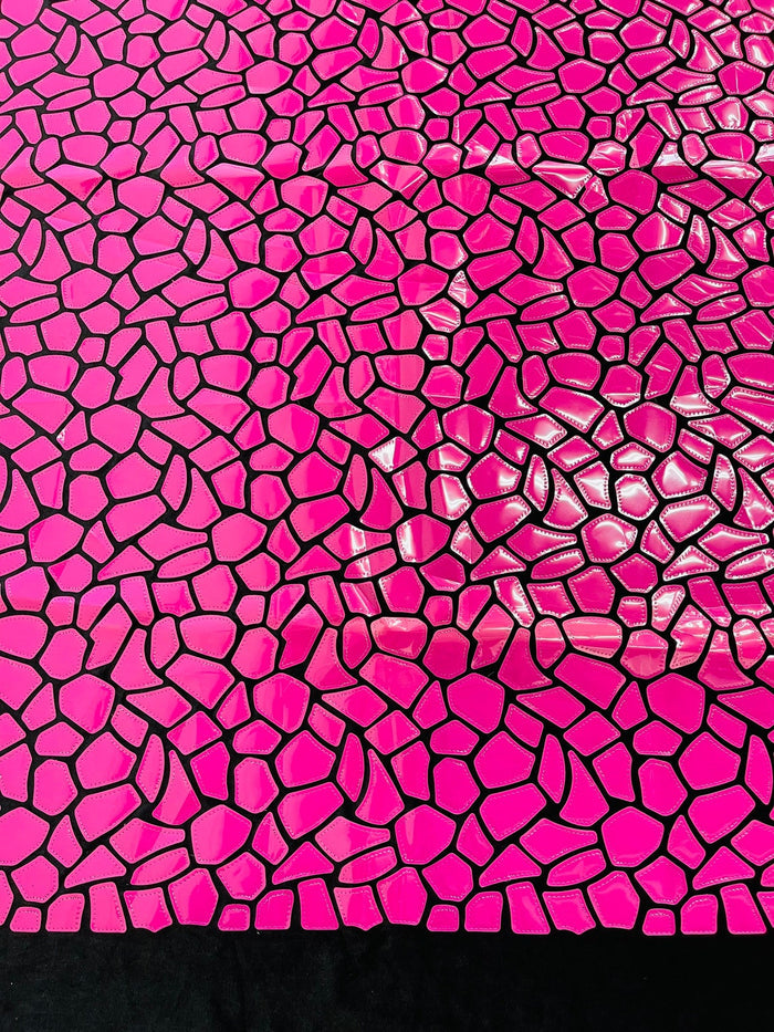 Jumbo Sequins - Hot Pink - Geometric Pattern Sequins on 2 Way Strech Velvet By Yard