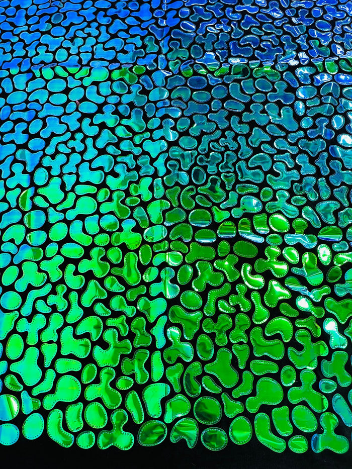 Jumbo Sequins - Iridescent Green - Splatter Pattern Sequins on 2 Way Strech Velvet By Yard