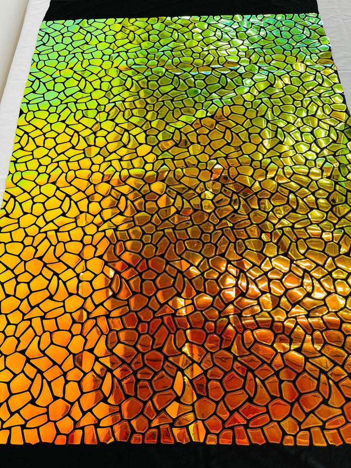 Jumbo Sequins - Iridescent Orange - Geometric Pattern Sequins on 2 Way Strech Velvet By Yard