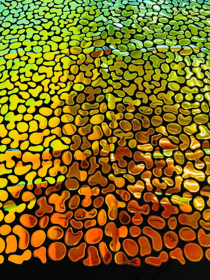 Jumbo Sequins - Iridescent Orange - Splatter Pattern Sequins on 2 Way Strech Velvet By Yard