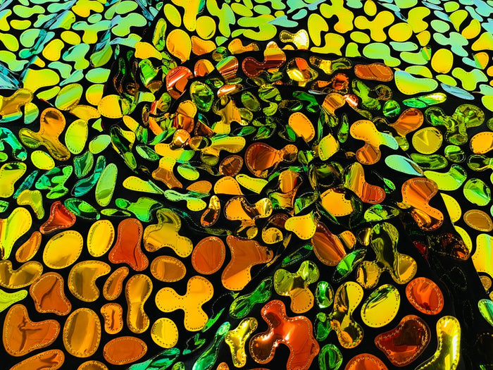 Jumbo Sequins - Iridescent Orange - Splatter Pattern Sequins on 2 Way Strech Velvet By Yard