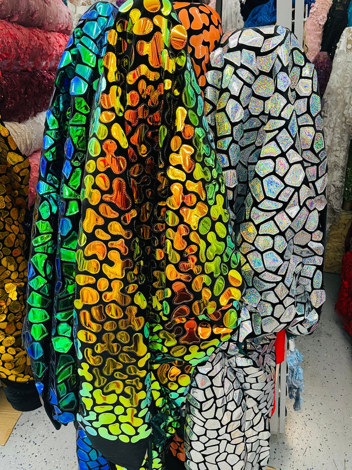 Jumbo Sequins - Iridescent Orange - Splatter Pattern Sequins on 2 Way Strech Velvet By Yard