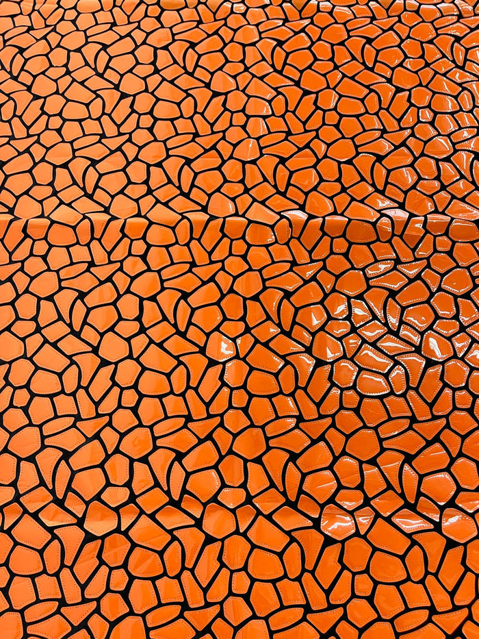 Jumbo Sequins - Orange - Geometric Pattern Sequins on 2 Way Strech Velvet By Yard