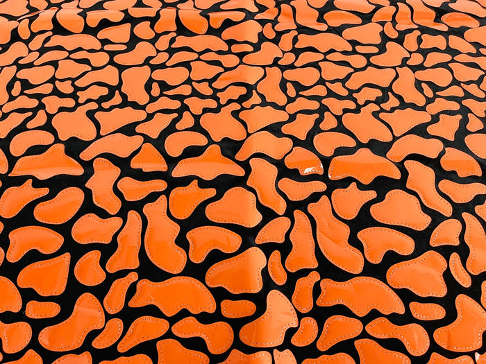 Jumbo Sequins - Orange - Geometric Pattern Sequins on 2 Way Strech Velvet By Yard