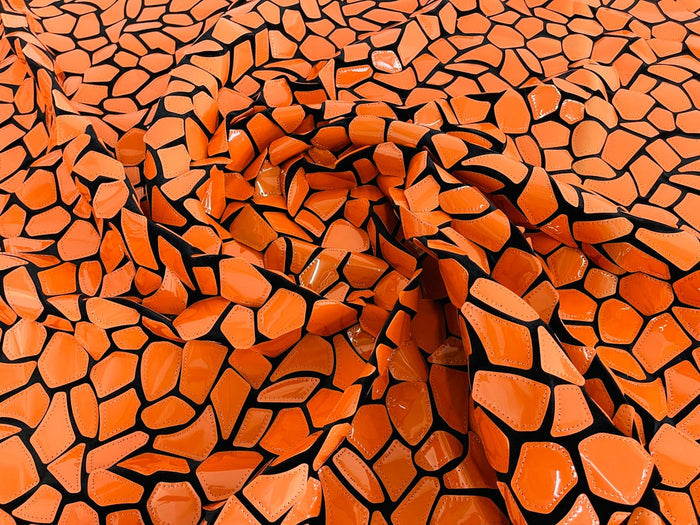 Jumbo Sequins - Orange - Geometric Pattern Sequins on 2 Way Strech Velvet By Yard