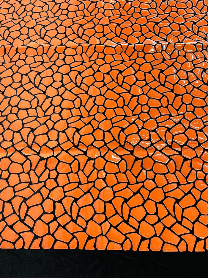 Jumbo Sequins - Orange - Geometric Pattern Sequins on 2 Way Strech Velvet By Yard