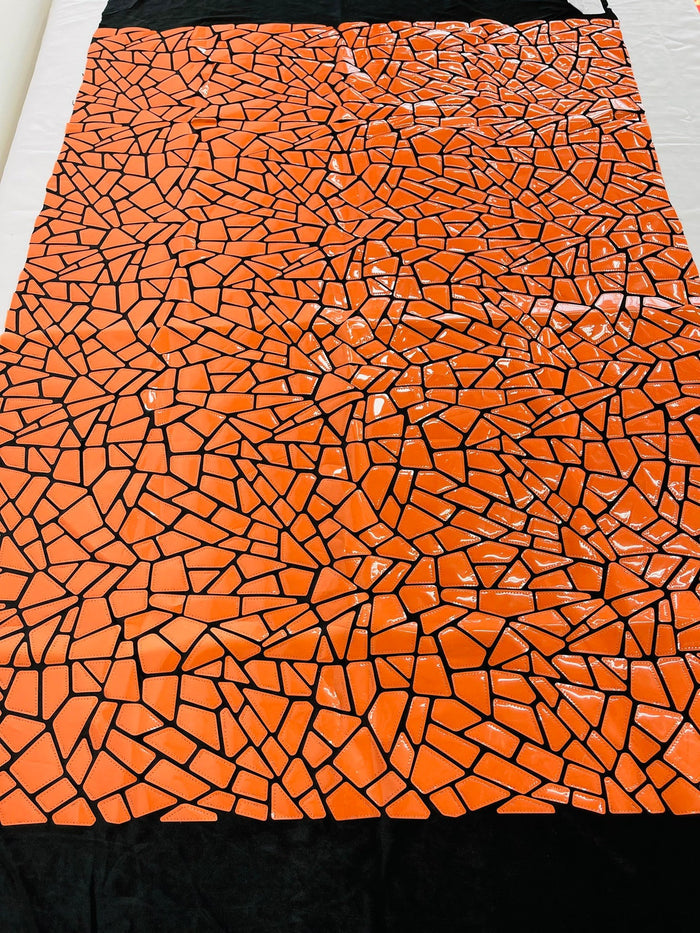 Jumbo Sequins - Orange - Geometric Round Pattern Sequins on 2 Way Strech Velvet By Yard