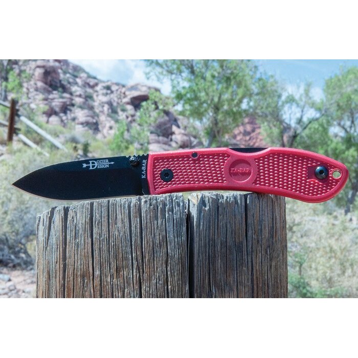 KA-BAR Dozier Hunter Folding Knife 3" Drop Point Red Satin Blade