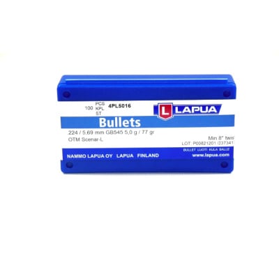 Lapua .224 Diameter 77 Grain Open Tip Match Scenar Bullets