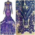 Lavender Iridescent Sequins Fabric on Nude Mesh, Damask Design 4Way Stretch Sequin By The Yard