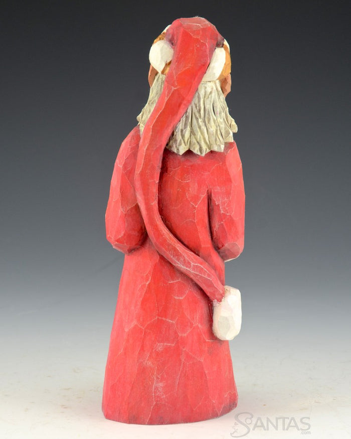 Long Hat Santa Holding Gold Bell and Present
