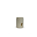 Mini antique French crock, cream ceramic cylinder with speckled glaze and chipped mark