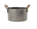 Gray mini pot with two loop handles and smooth round rim