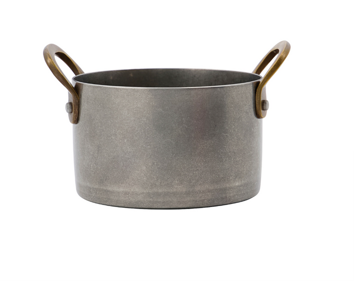 Gray mini pot with two loop handles and smooth round rim