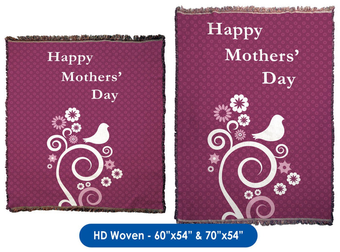 Mothers' Day Abstract Flowers & Birds - Throw Blanket / Tapestry Wall Hanging