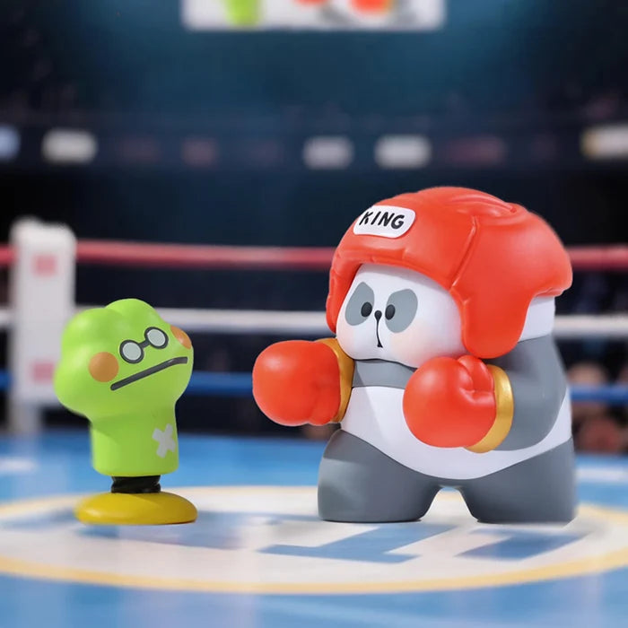 MR.PA Wish List Blind box features a panda in boxing gear and a frog-like figure, set in a playful ring scene.