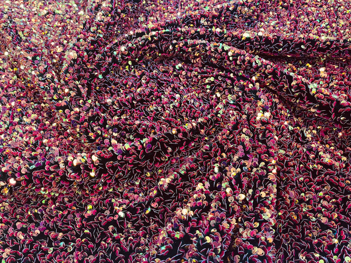 Multi color Sequins Fabric on Black Stretch Velvet - By The Yard - all Over 5mm Sequins 58”/60
