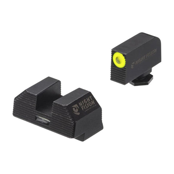 Night Fision Cost Ludus Night Sight Set Glock 42/43/43x Yellow Front Horizontal Tritium Bar Rear Black Nitride