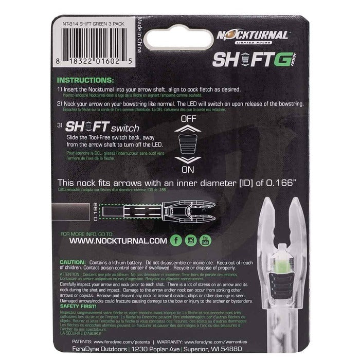 Nockturnal G Lighted Nock Green (.166 Diameter) Pack of 3